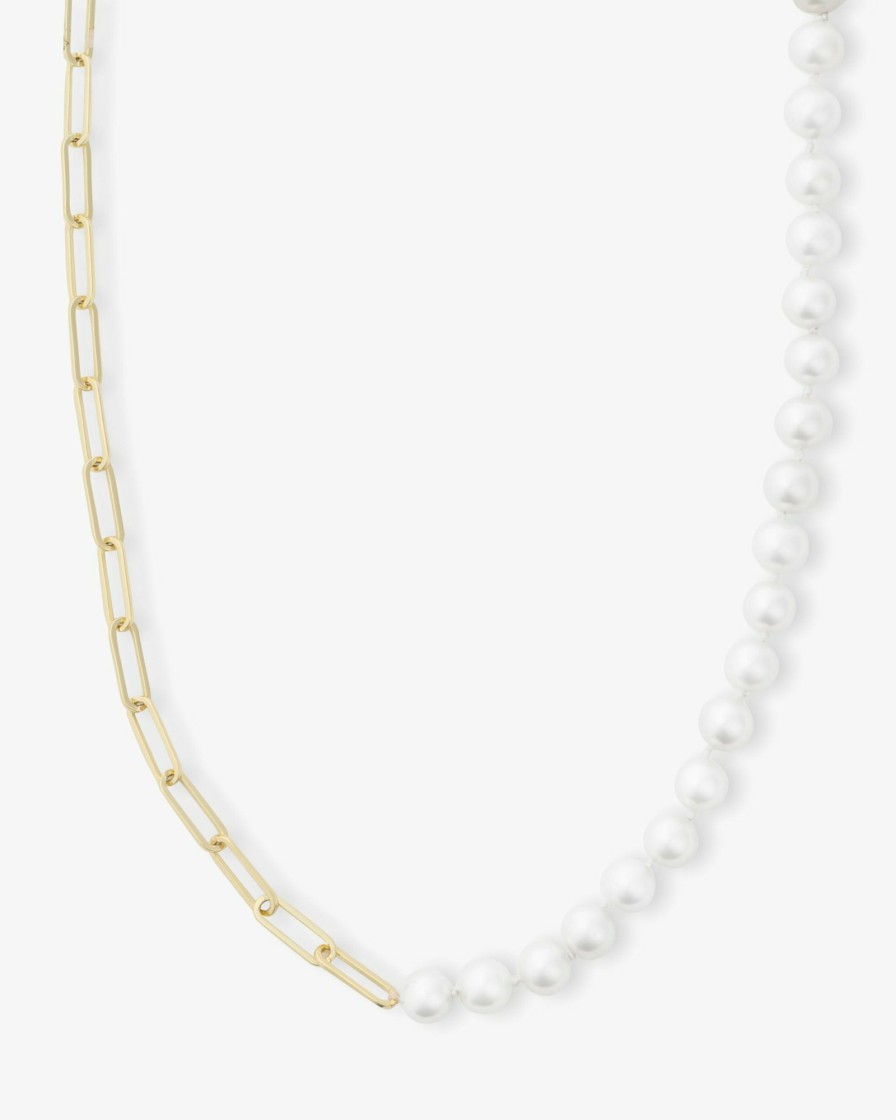 Categories Melinda Maria Jewelry | Samantha Half Chain Pearl Necklace 15"