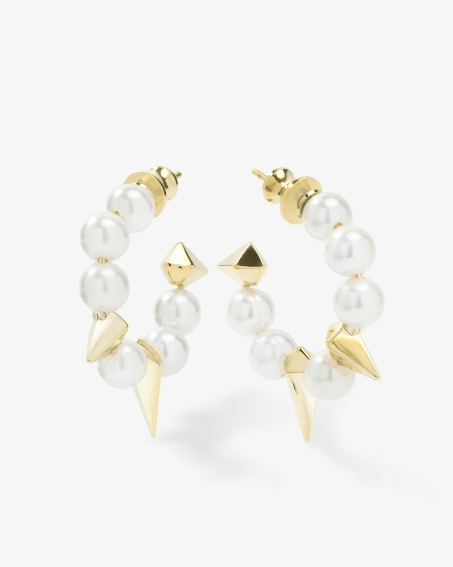 Categories Melinda Maria Jewelry | Life'S A Ball Pearl Spike Hoops