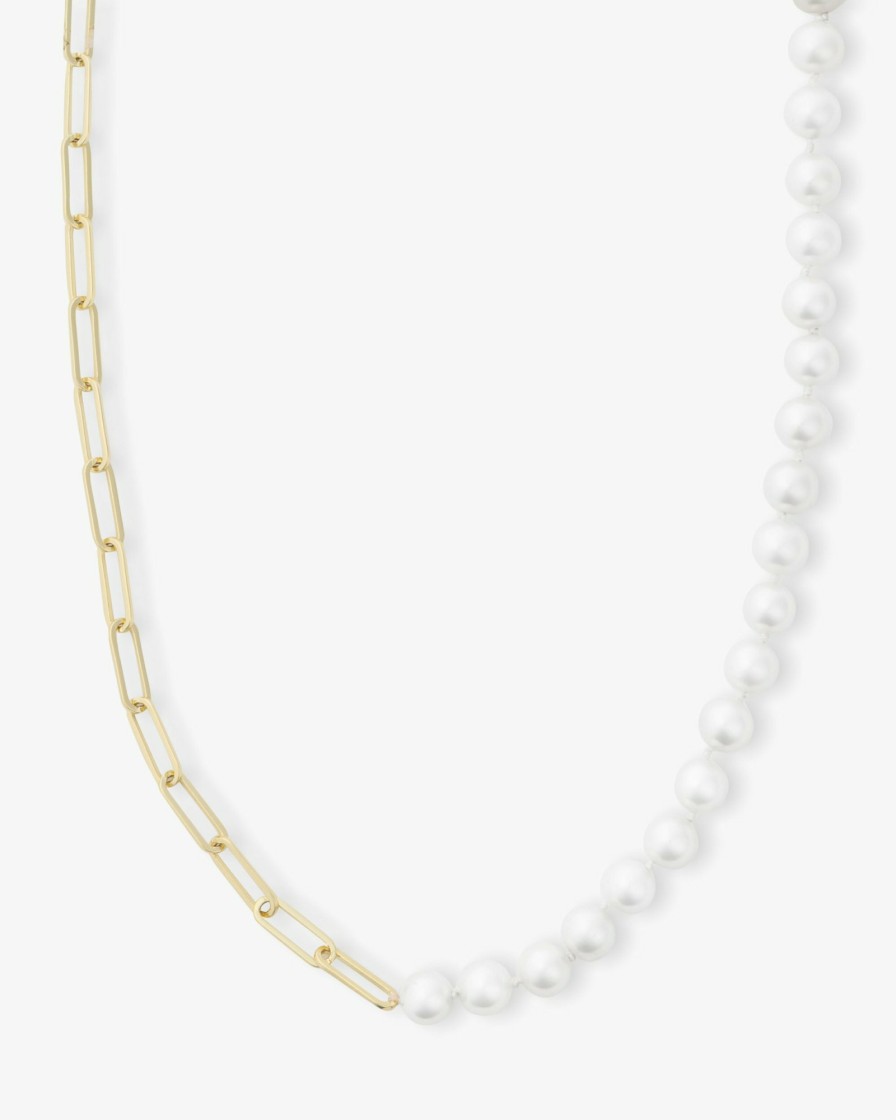 Categories Melinda Maria Jewelry | Samantha Half Chain Pearl Necklace 30"